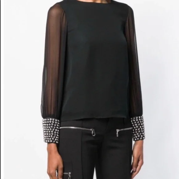 Alice + Olivia Black Blouse with Sheer Sleeves - Picture 2 of 5